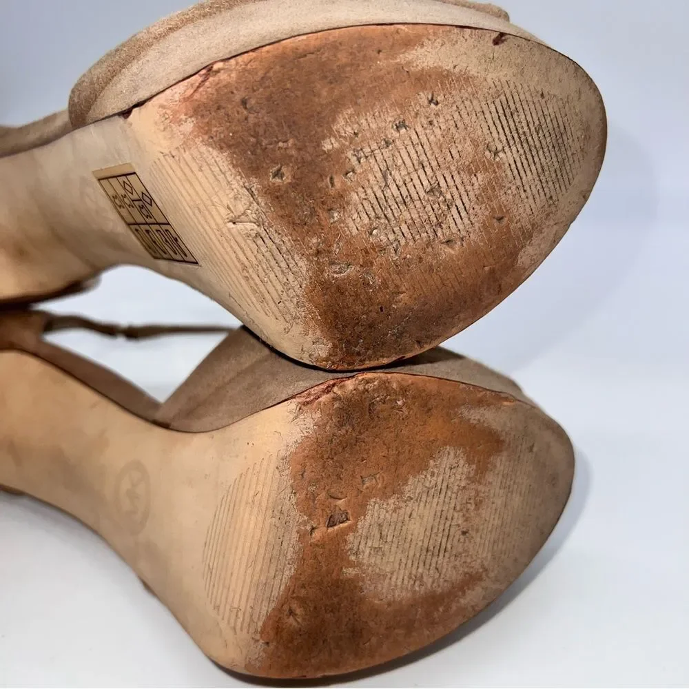 MICHAEL Michael Kors Brown Suede Platform T-Strap Heels